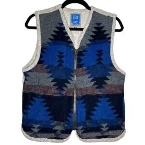 Vintage Alf Kuhl Sherpa Fleece Vest Navajo Aztec Wool Blend USA Made Size Medium